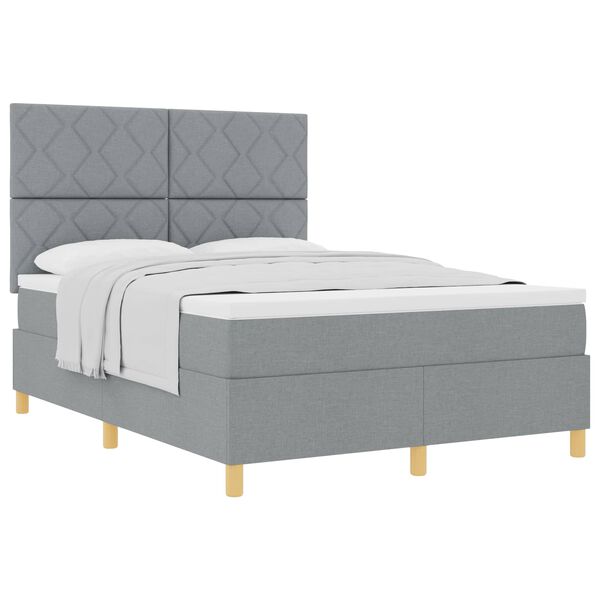 vidaXL Boxspringbett mit Matratze Hellgrau 160 x 200 cm Stoff