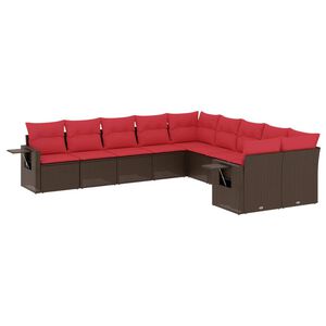 vidaXL 10-teiliges Gartensofa-Set mit Kissen, braun, Polyrattan