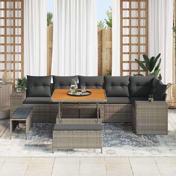 vidaXL Gartensofa-set mit Kissen 9 pcs Grau Poly-Rattan