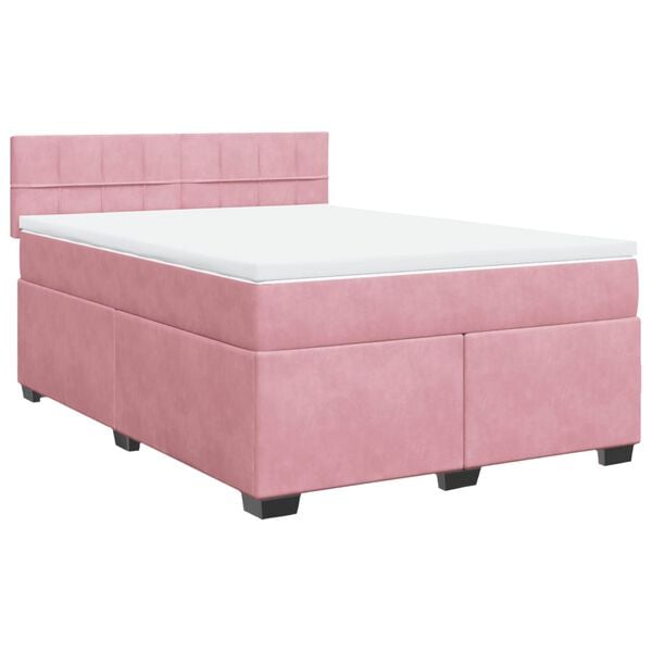 vidaXL Boxspringbett mit Matratze Rosa 140x190 cm Samt