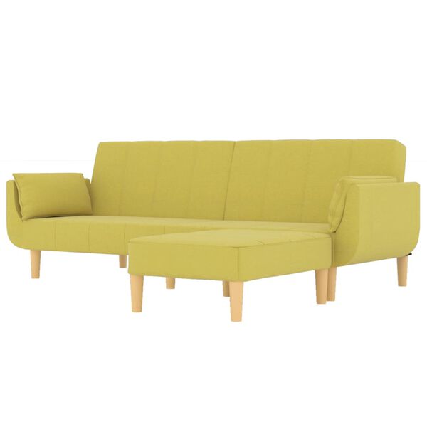 vidaXL Schlafsofa 2-Sitzer mit Hocker & Zwei Kissen Gr&uuml;n Stoff