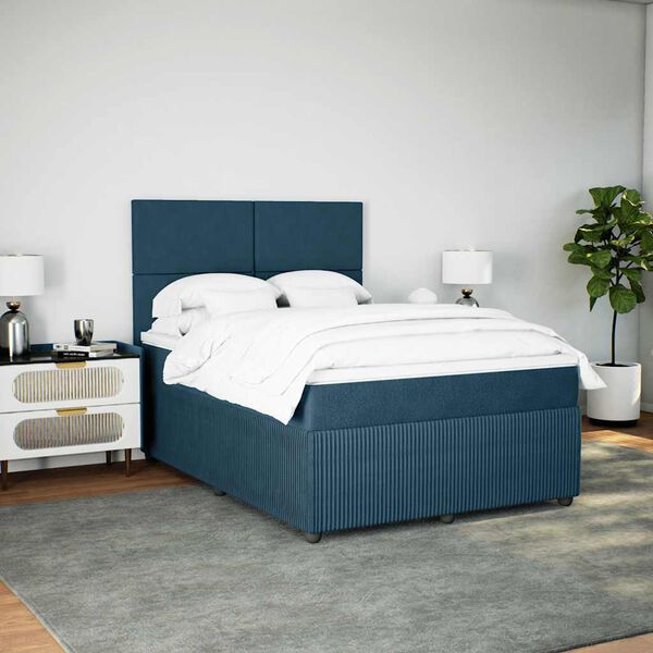 vidaXL Boxspringbett mit Matratze Blau 160x200 cm Samt