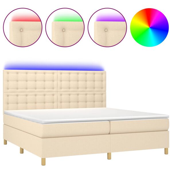 vidaXL Boxspringbett mit Matratze & LED Creme 200x200 cm Stoff