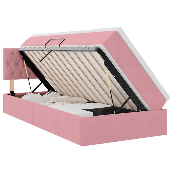 vidaXL Bett mit Stauraum und LED mit Matratze Rosa 100 x 200 cm Samt