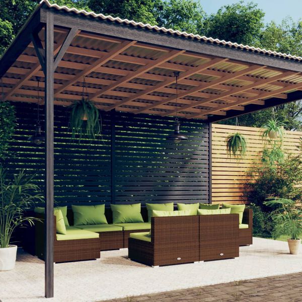 vidaXL 9-tlg. Garten-Lounge-Set mit Kissen Braun Poly Rattan