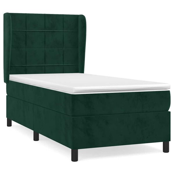 vidaXL Boxspringbett mit Matratze Dunkelgr&uuml;n 90x190 cm Samt
