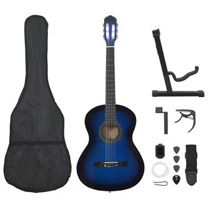 vidaXL 12-tlg. Klassikgitarren-Set f&uuml;r Anf&auml;nger Blau 4/4 39"