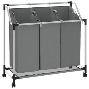 vidaXL W&auml;schekorb mit Rollen 3 F&auml;cher Grau