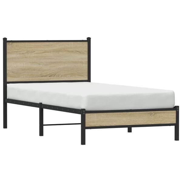 vidaXL Metallbett ohne Matratze Sonoma-Eiche 75x190 cm