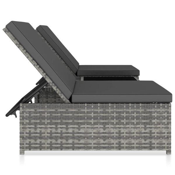 vidaXL Sonnenliegen 2 Stk. mit Tisch Poly Rattan Grau