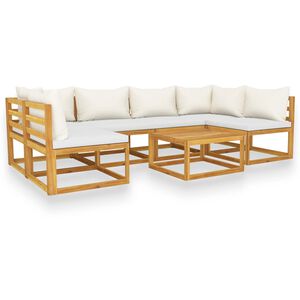 vidaXL 7-tlg. Garten-Lounge-Set mit Auflagen Creme Massivholz Akazie