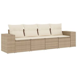 vidaXL 4-tlg. Garten-Sofagarnitur mit Kissen Beige Poly Rattan