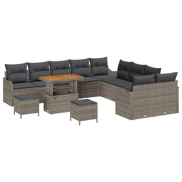 vidaXL Garten-Sofa-Set mit Kissen mit Speicher mit Kissen 13 pcs Grau