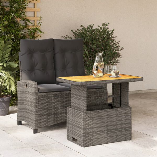 vidaXL 2-tlg. Garten-Essgruppe mit Kissen Grau Poly Rattan