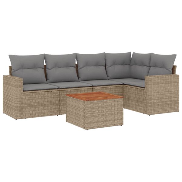 vidaXL 6-tlg. Garten-Sofagarnitur mit Kissen Beige Poly Rattan