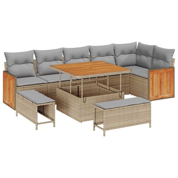 vidaXL Garten-Sofa-Set mit Kissen 9 pcs Beige und Hellgrau