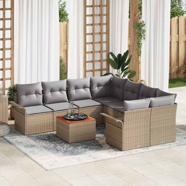 vidaXL Gartensofa-set 9 pcs Beige und Hellgrau Poly-Rattan