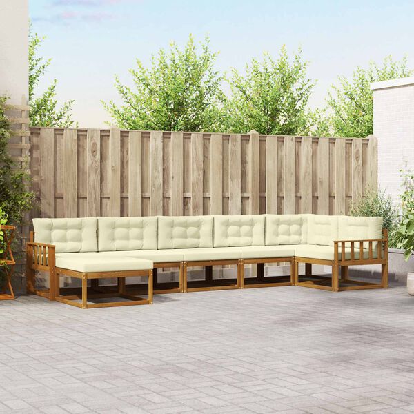 vidaXL Outdoor-Sofagarnitur mit Kissen 7 pcs Natur und Creme