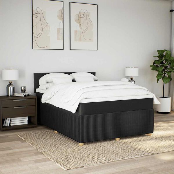 vidaXL Boxspringbett mit Matratze Schwarz 160x200 cm Stoff