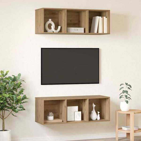 vidaXL TV-Schrankset Wandmontiert 2 pcs Artisan-Eiche 37 x 37 x 107 cm
