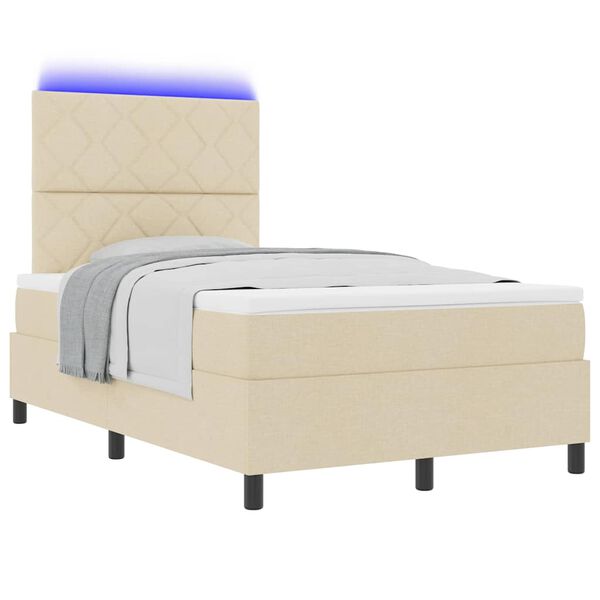 vidaXL Boxspringbett mit Matratze mit LED Creme 120 x 190 cm Stoff
