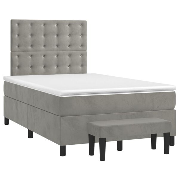 vidaXL Boxspringbett mit Matratze Hellgrau 120x190 cm Samt