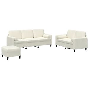 vidaXL 3-tlg. Sofagarnitur mit Kissen Creme Samt