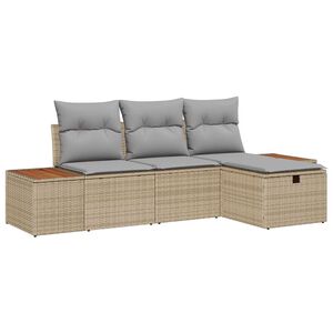 vidaXL Gartensofa-set mit Kissen mit Speicher 4 pcs Beige Poly-Rattan