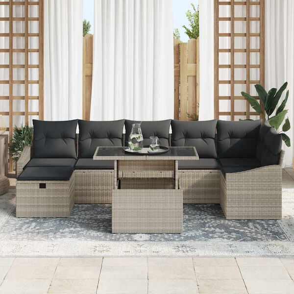 vidaXL Garten-Sofa-Set 8 pcs Hellgrau Poly-Rattan