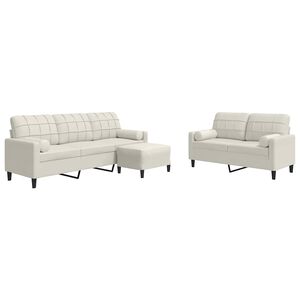 vidaXL 3-tlg. Sofagarnitur mit Kissen und Nackenrollen Creme Samt