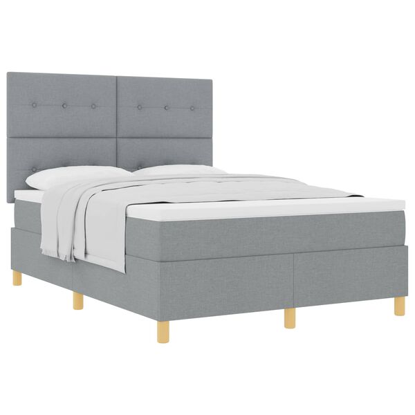 vidaXL Boxspringbett mit Matratze Hellgrau 140 x 190 cm Stoff
