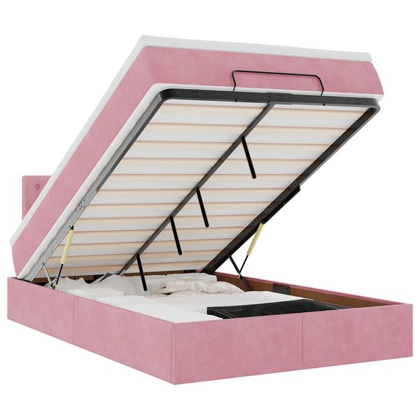 vidaXL Ottomane Bett mit Matratze & LEDs Rosa 120x190 cm Samt