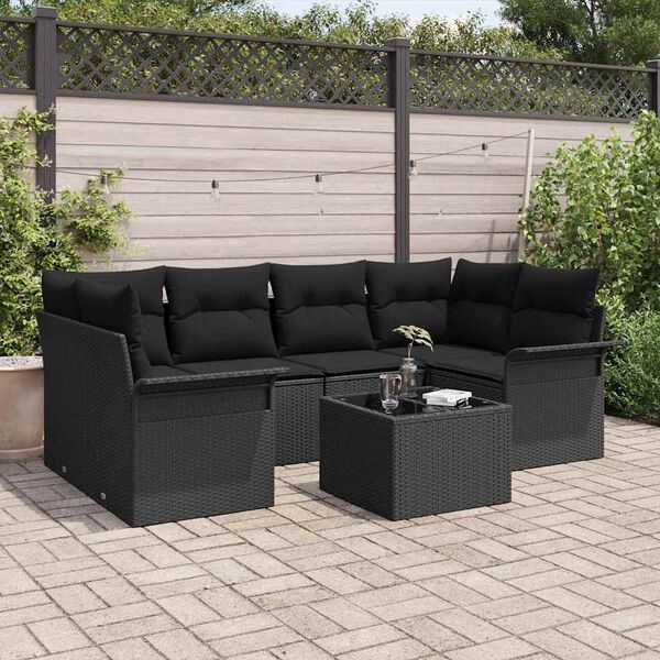 vidaXL Gartensofa-set mit Kissen 7 pcs Schwarz Poly-Rattan