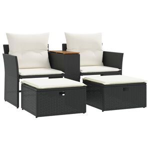 vidaXL Gartensofa 2-Sitzer mit Hockern Schwarz Poly Rattan