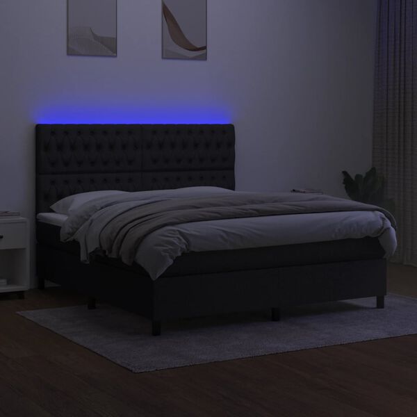 vidaXL Boxspringbett mit Matratze & LED Schwarz 160x200 cm Stoff