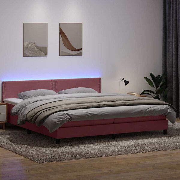 vidaXL Boxspringbett mit Matratze & LED Rosa 180x220 cm Samt