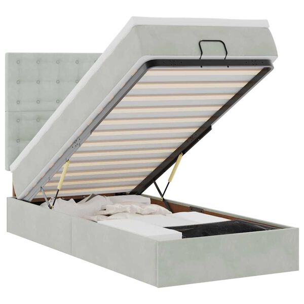 vidaXL Ottoman-Bett mit Matratzen & LEDs Hellgrau 90x190 cm Samt