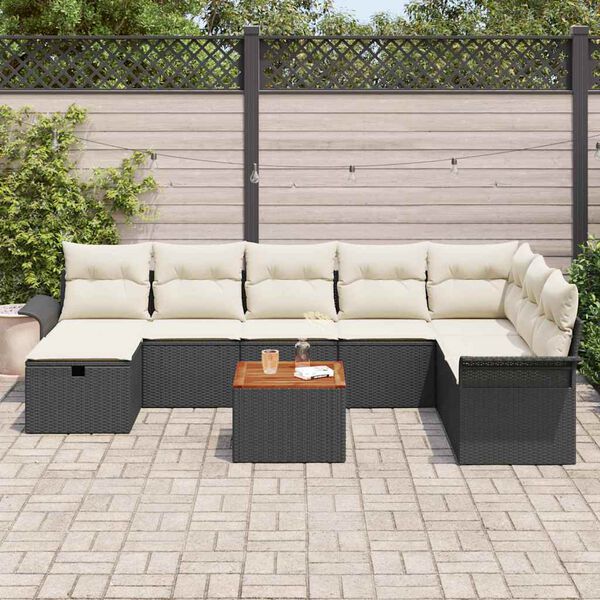 vidaXL Garten-Sofa-Set mit Kissen 9 pcs Schwarz Poly Rattan