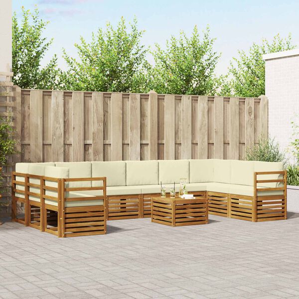 vidaXL Ecksofa Set mit Kissen 11 pcs Natur und Creme Massivholz Akazie