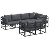 vidaXL Garten-Sofa-Set mit Kissen 7 pcs Schwarz Aluminium