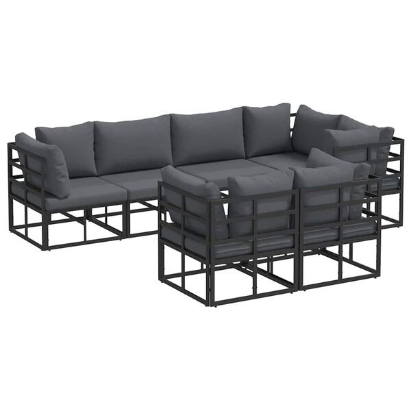 vidaXL Garten-Sofa-Set mit Kissen 7 pcs Schwarz Aluminium