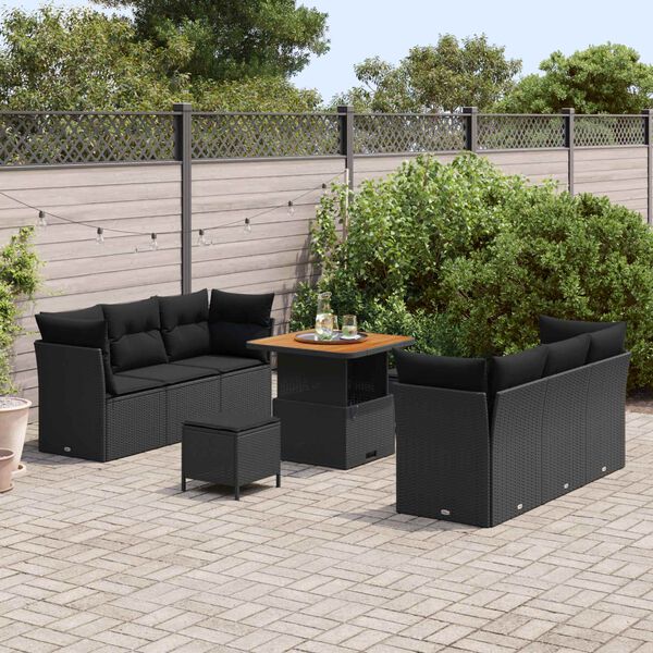 vidaXL Gartensofa-set mit Kissen 9 pcs Schwarz Poly-Rattan