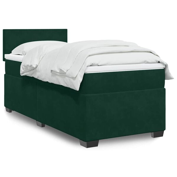vidaXL Boxspringbett mit Matratze Dunkelgr&uuml;n 90x190 cm Samt