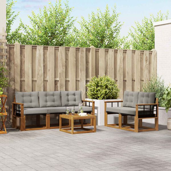 vidaXL Outdoor-Sofagarnitur mit Kissen 6 pcs Nat&uuml;rlich und Hellgrau