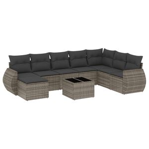 vidaXL 9-tlg. Garten-Sofagarnitur mit Kissen Grau Poly Rattan