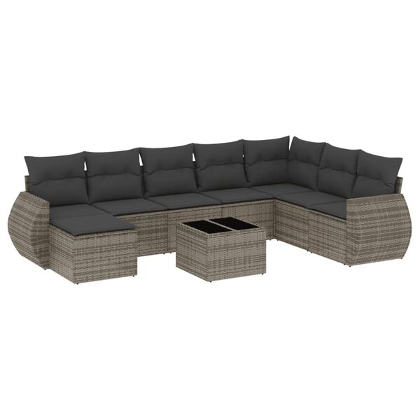 vidaXL 9-tlg. Garten-Sofagarnitur mit Kissen Grau Poly Rattan