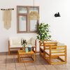 vidaXL 5-tlg. Garten-Lounge-Set mit Auflagen Creme Massivholz Akazie