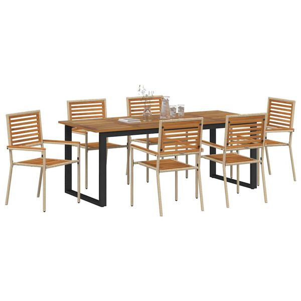 vidaXL Garten Essgruppe 7 pcs Beige Massivholz Akazie