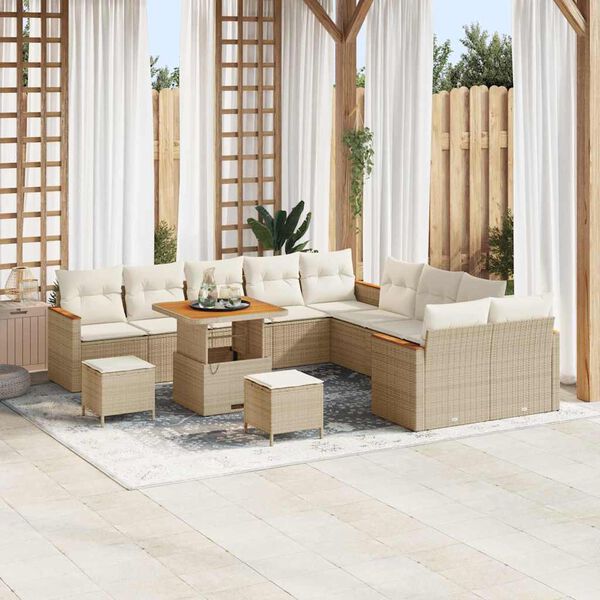 vidaXL Gartensofa-set mit Kissen 13 pcs Beige Poly-Rattan