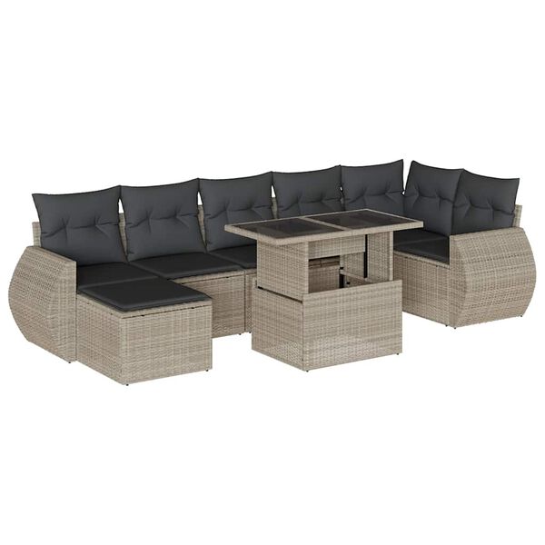 vidaXL 8-tlg. Garten-Sofagarnitur mit Kissen Hellgrau Poly Rattan